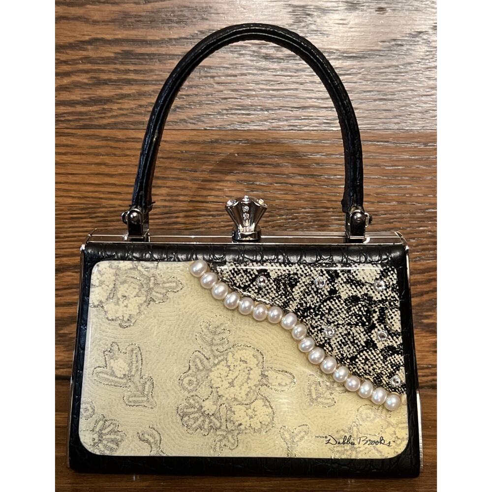 Debbie Brooks Black White Silver Mini Clutch Handbag Evening Bag Pearls